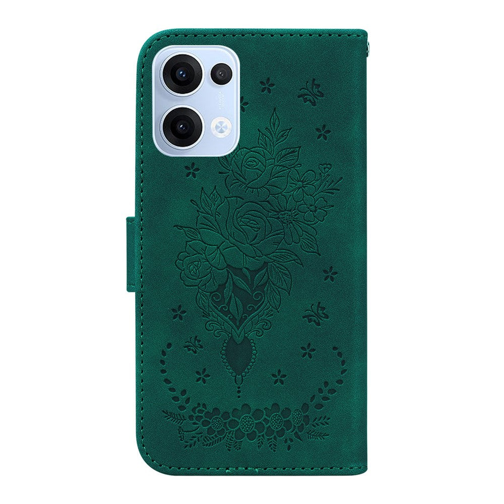 For Oppo Reno13 5G (Global) Case PU Leather Wallet Phone Cover Butterfly Flower Imprint - Green