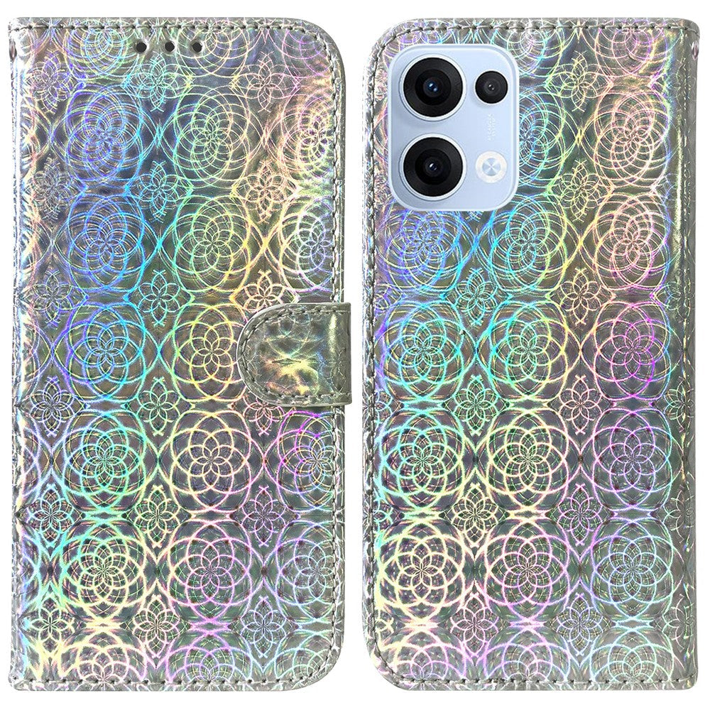 For Oppo Reno13 5G (Global) Stand Case Dazzling Flower Leather Phone Cover - Grey