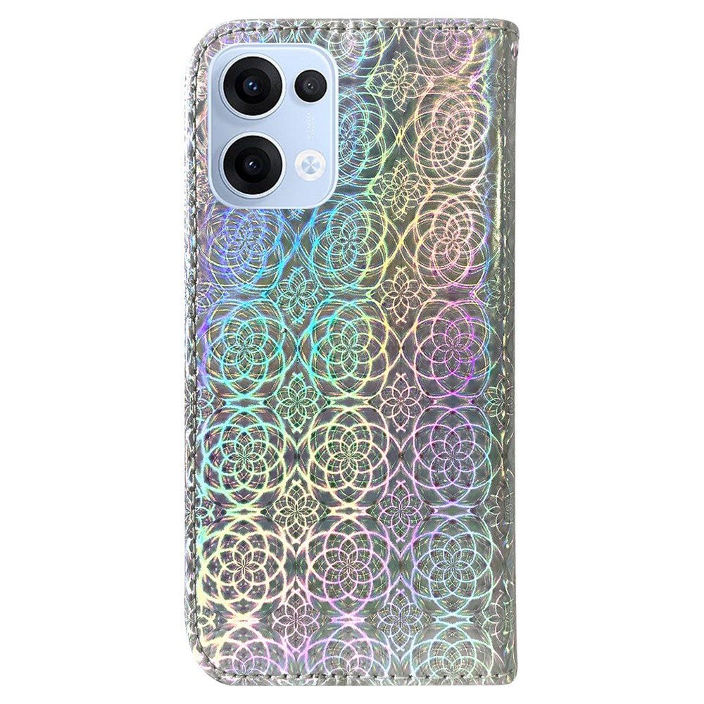 For Oppo Reno13 5G (Global) Stand Case Dazzling Flower Leather Phone Cover - Grey