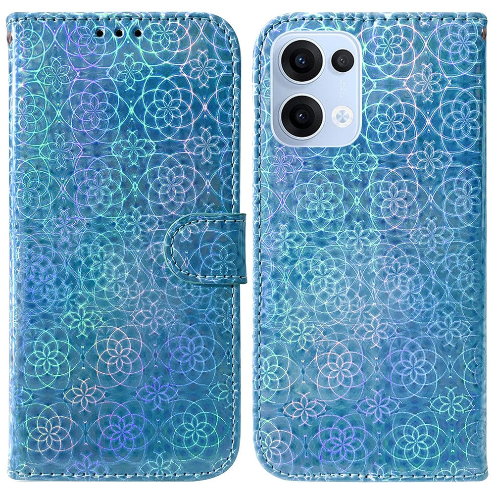 For Oppo Reno13 5G (Global) Stand Case Dazzling Flower Leather Phone Cover - Blue