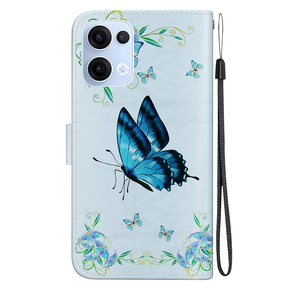 For Oppo Reno13 5G (Global) Wallet Phone Case Anti-Drop Leather Flip Cover Pattern Printing - Blue Butterfly Flower