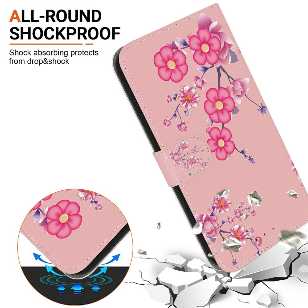 For Oppo Reno13 5G (Global) Wallet Phone Case Anti-Drop Leather Flip Cover Pattern Printing - Sakura