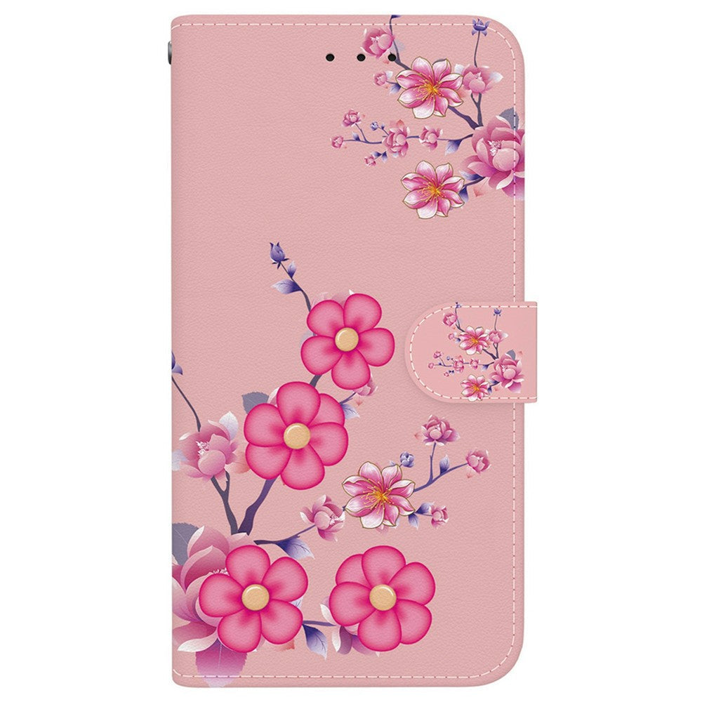 For Oppo Reno13 5G (Global) Wallet Phone Case Anti-Drop Leather Flip Cover Pattern Printing - Sakura