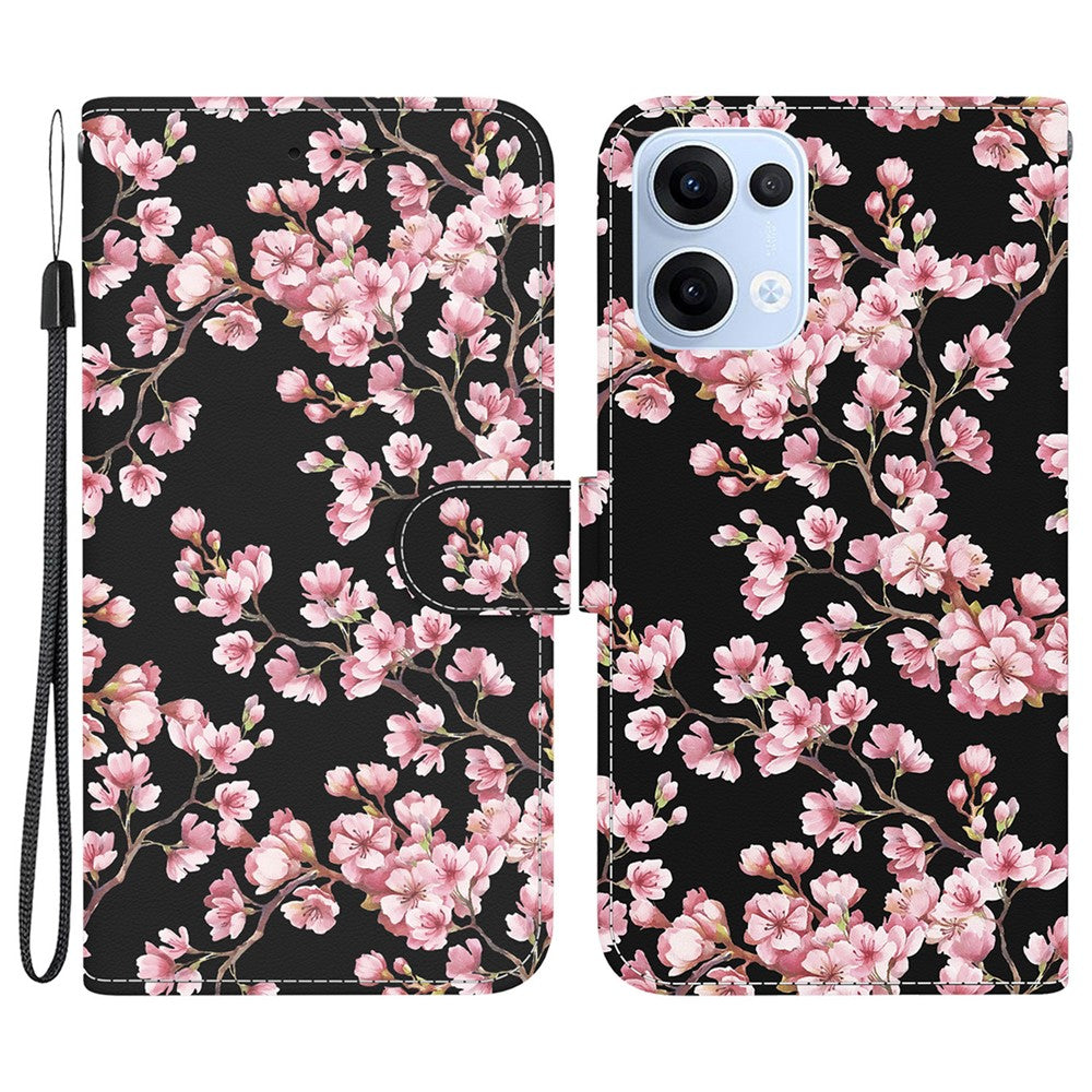 For Oppo Reno13 5G (Global) Wallet Phone Case Anti-Drop Leather Flip Cover Pattern Printing - Plum Blossom
