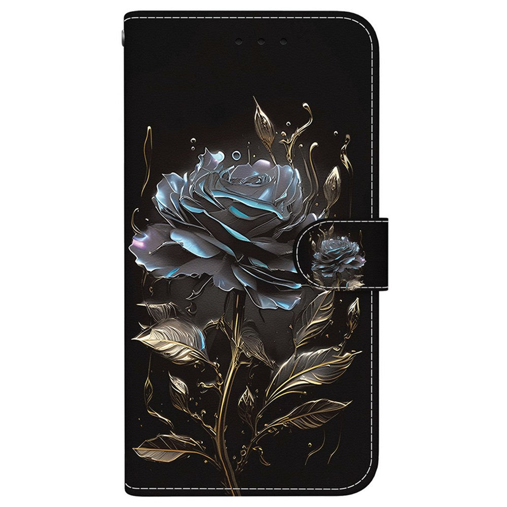 For Oppo Reno13 5G (Global) Wallet Phone Case Anti-Drop Leather Flip Cover Pattern Printing - Black Rose