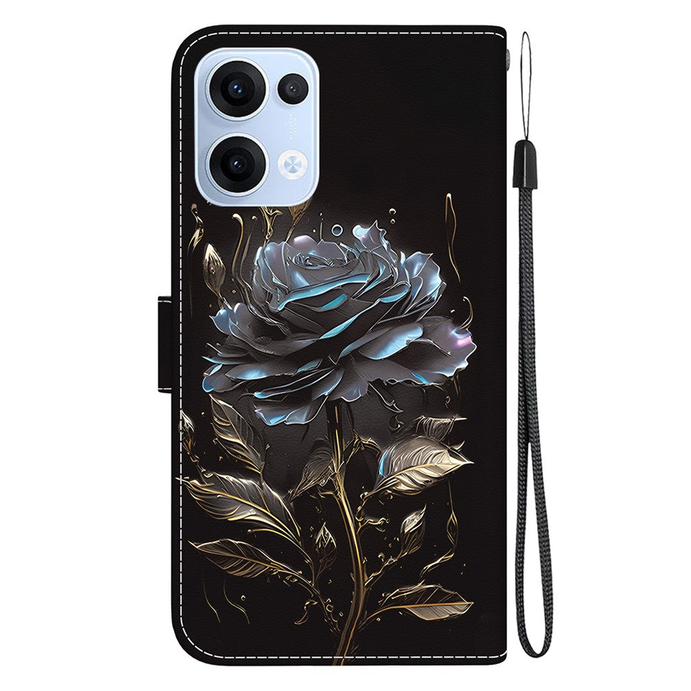 For Oppo Reno13 5G (Global) Wallet Phone Case Anti-Drop Leather Flip Cover Pattern Printing - Black Rose