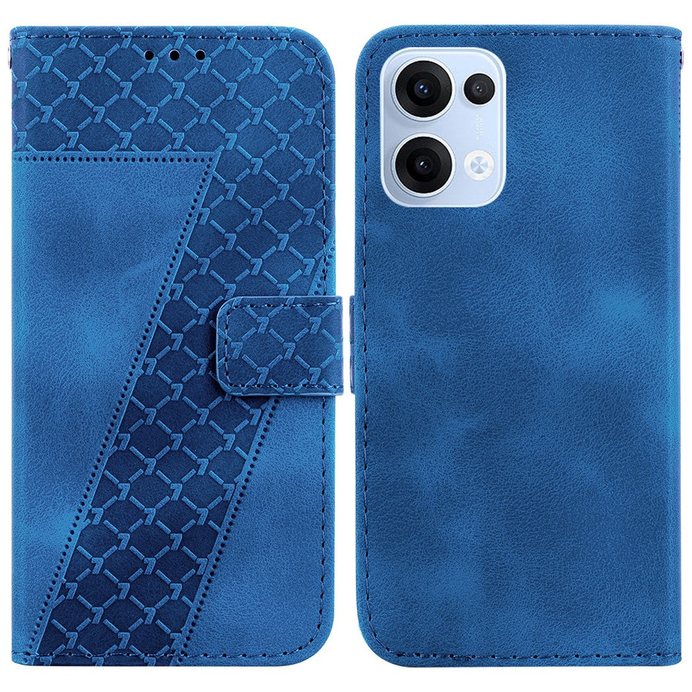 For Oppo Reno13 5G (Global) Stand Case 7-Shaped Pattern Imprint Leather Phone Cover - Dark Blue