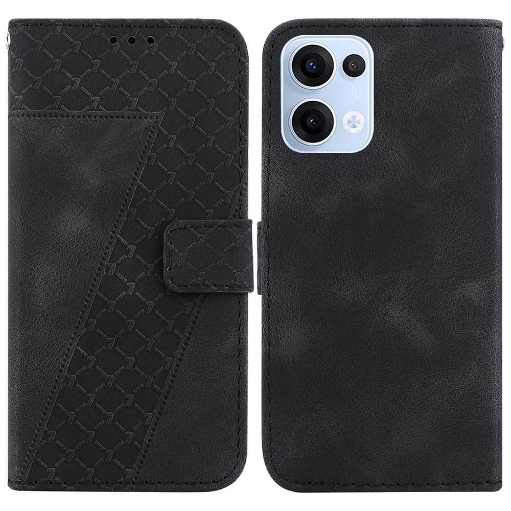For Oppo Reno13 5G (Global) Stand Case 7-Shaped Pattern Imprint Leather Phone Cover - Black
