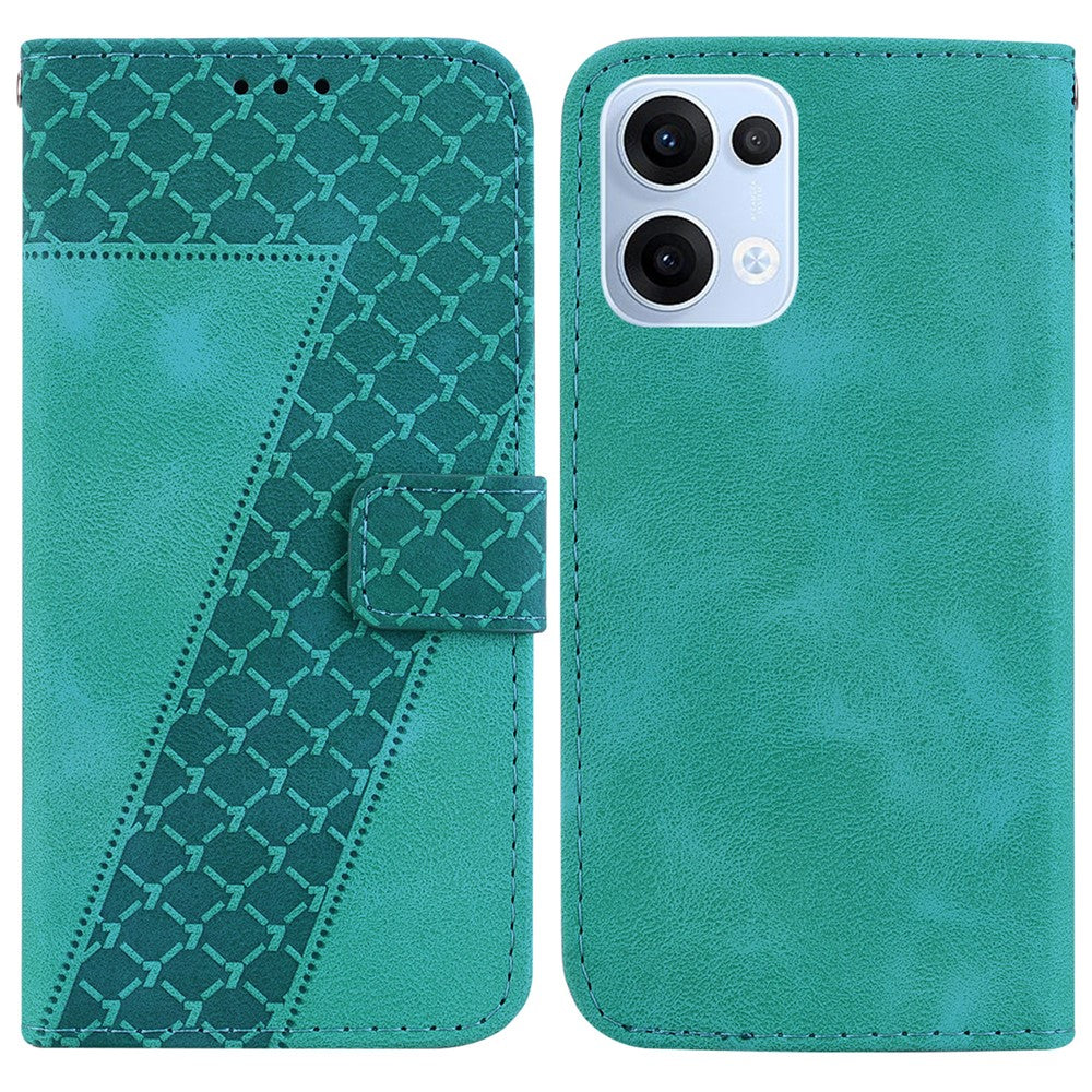 For Oppo Reno13 5G (Global) Stand Case 7-Shaped Pattern Imprint Leather Phone Cover - Green