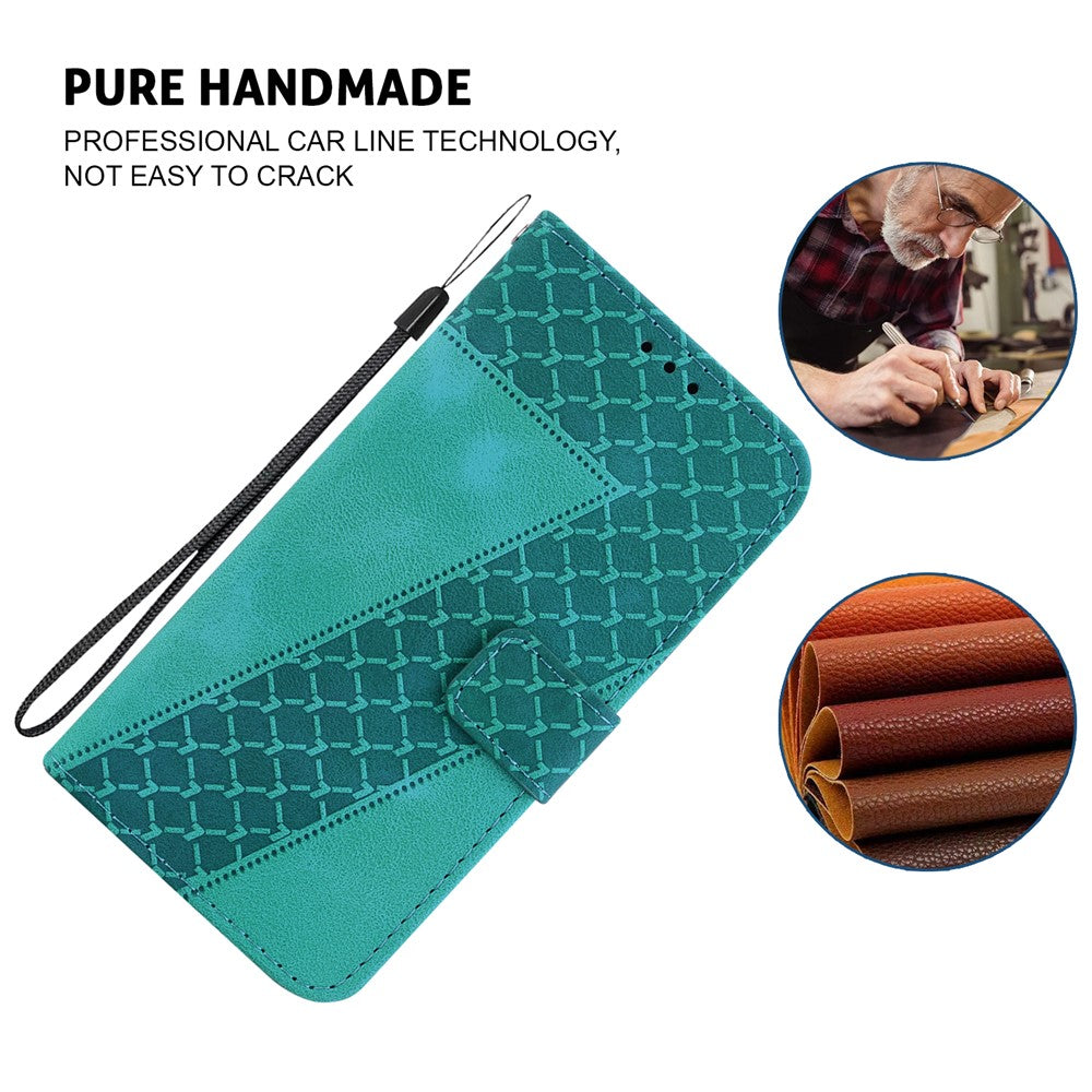 For Oppo Reno13 5G (Global) Stand Case 7-Shaped Pattern Imprint Leather Phone Cover - Green