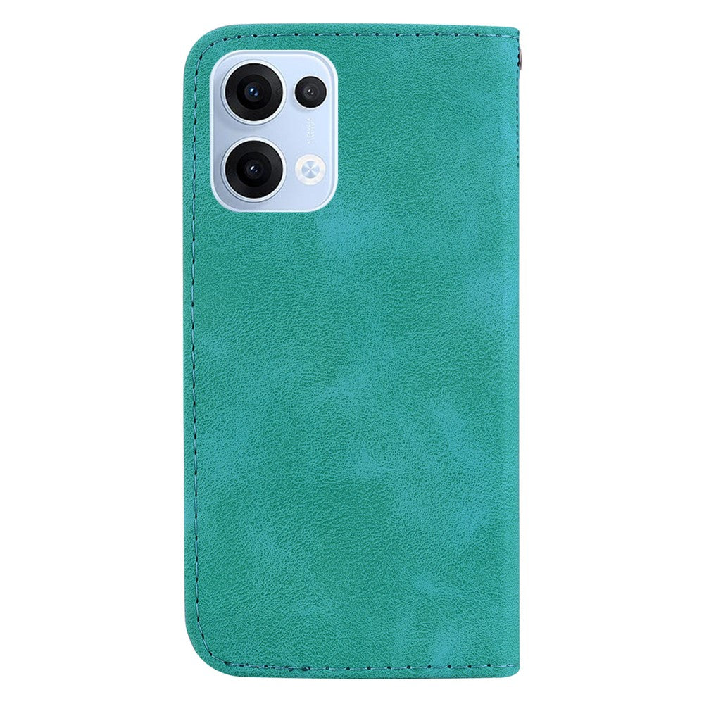 For Oppo Reno13 5G (Global) Stand Case 7-Shaped Pattern Imprint Leather Phone Cover - Green