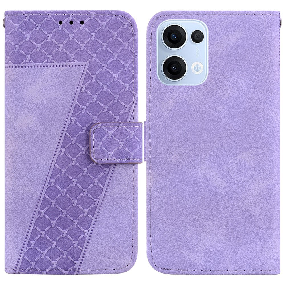 For Oppo Reno13 5G (Global) Stand Case 7-Shaped Pattern Imprint Leather Phone Cover - Purple
