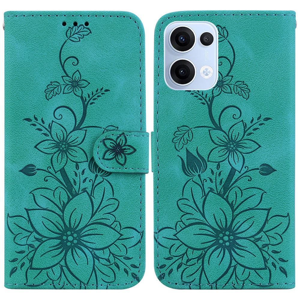 For Oppo Reno13 5G (Global) Case Lily Flower Imprint Leather Phone Cover with Stand - Green