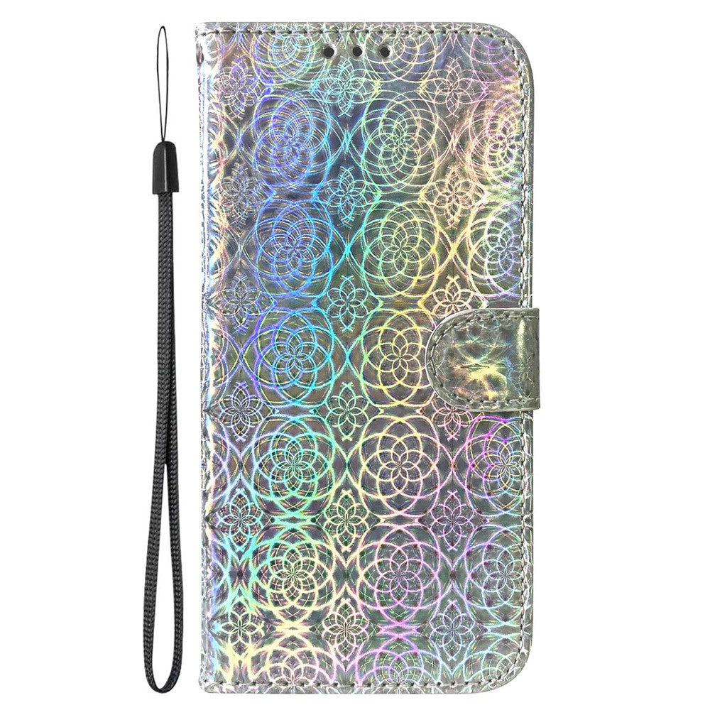 For Oppo Reno13 Pro 5G Stand Case Dazzling Flower Leather Phone Cover - Grey
