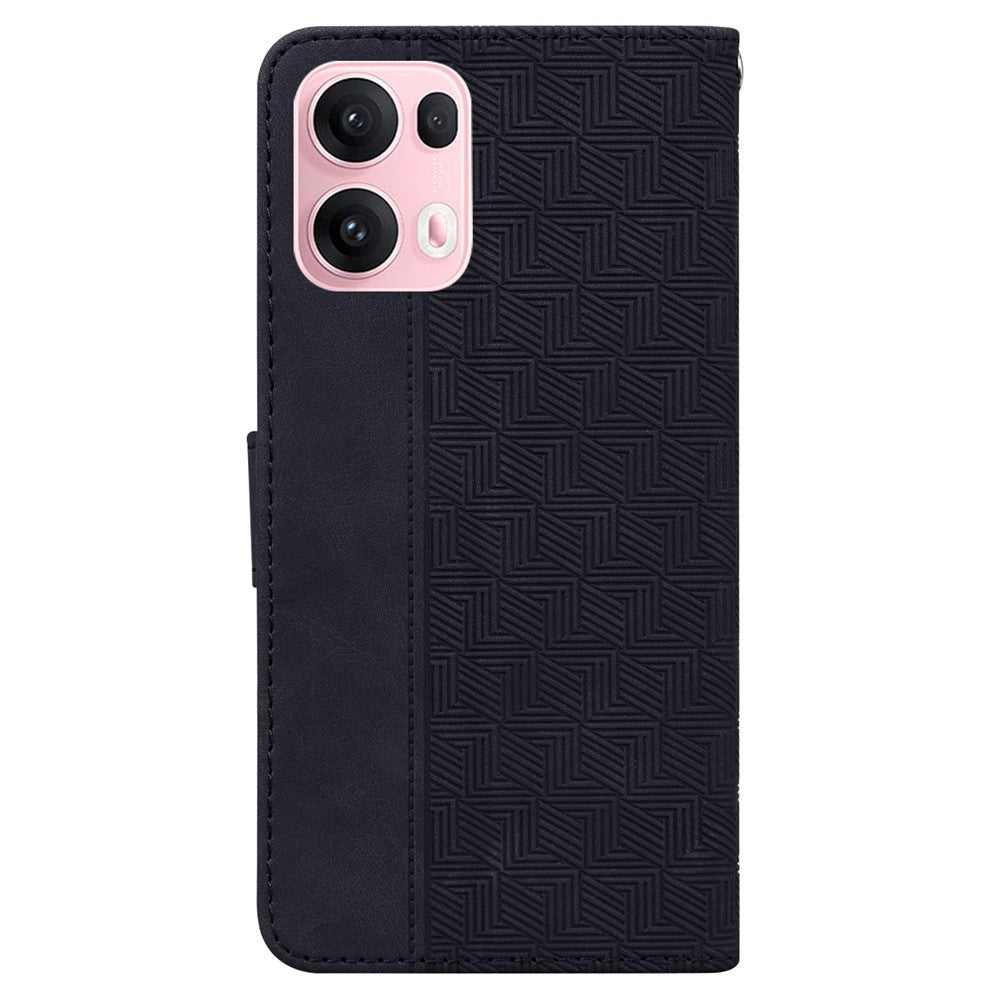 For Oppo Reno13 Pro 5G Case Geometry Pattern Leather Wallet Phone Cover with Wrist Strap - Black