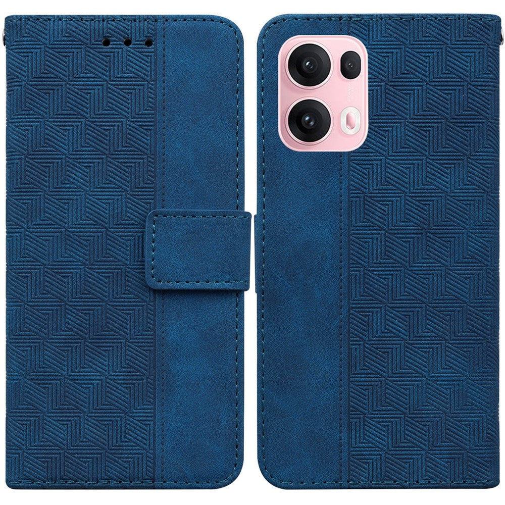 For Oppo Reno13 Pro 5G Case Geometry Pattern Leather Wallet Phone Cover with Wrist Strap - Blue