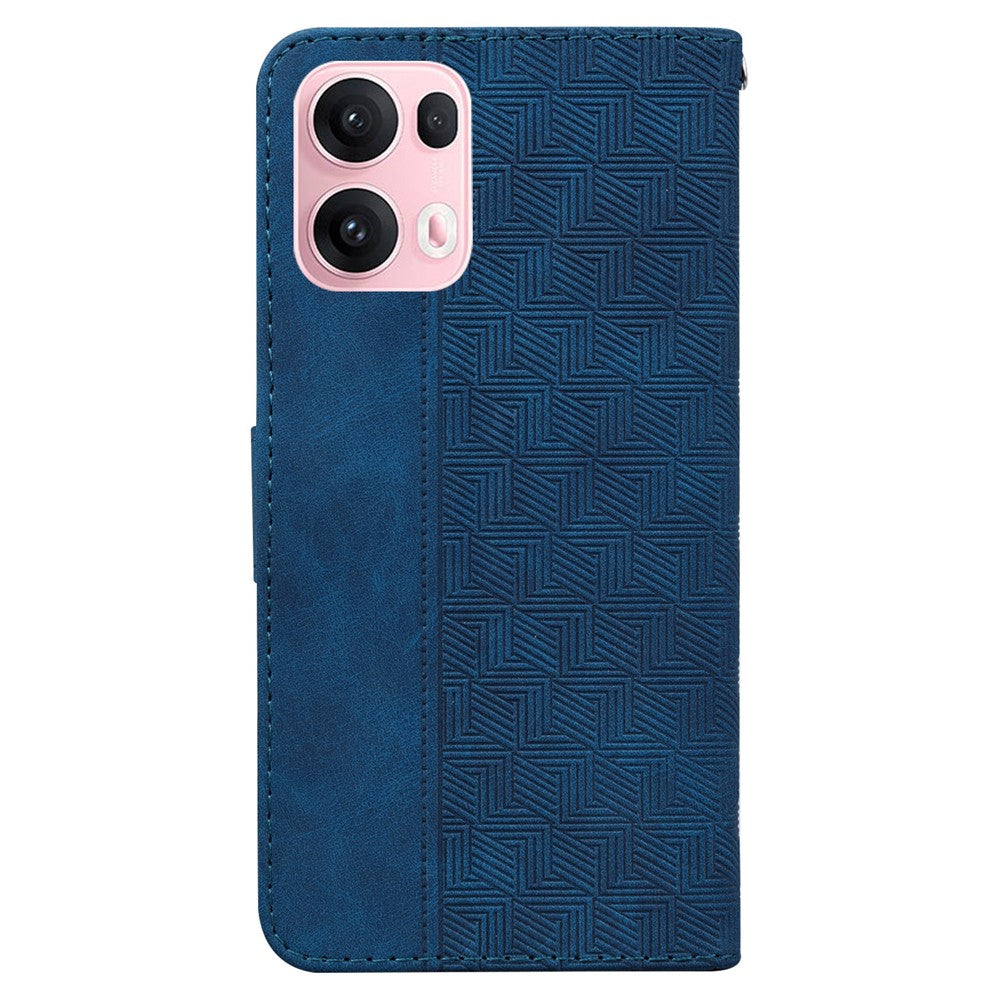For Oppo Reno13 Pro 5G Case Geometry Pattern Leather Wallet Phone Cover with Wrist Strap - Blue