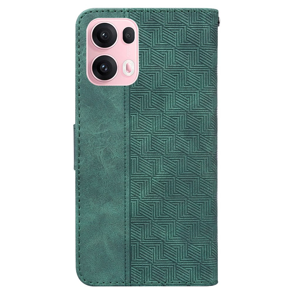 For Oppo Reno13 Pro 5G Case Geometry Pattern Leather Wallet Phone Cover with Wrist Strap - Green