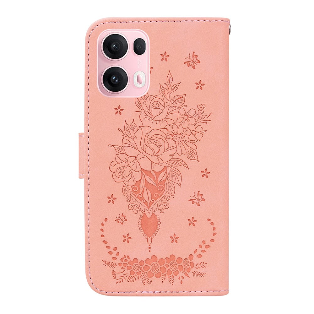 For Oppo Reno13 Pro 5G Case PU Leather Wallet Phone Cover Butterfly Flower Imprint - Pink