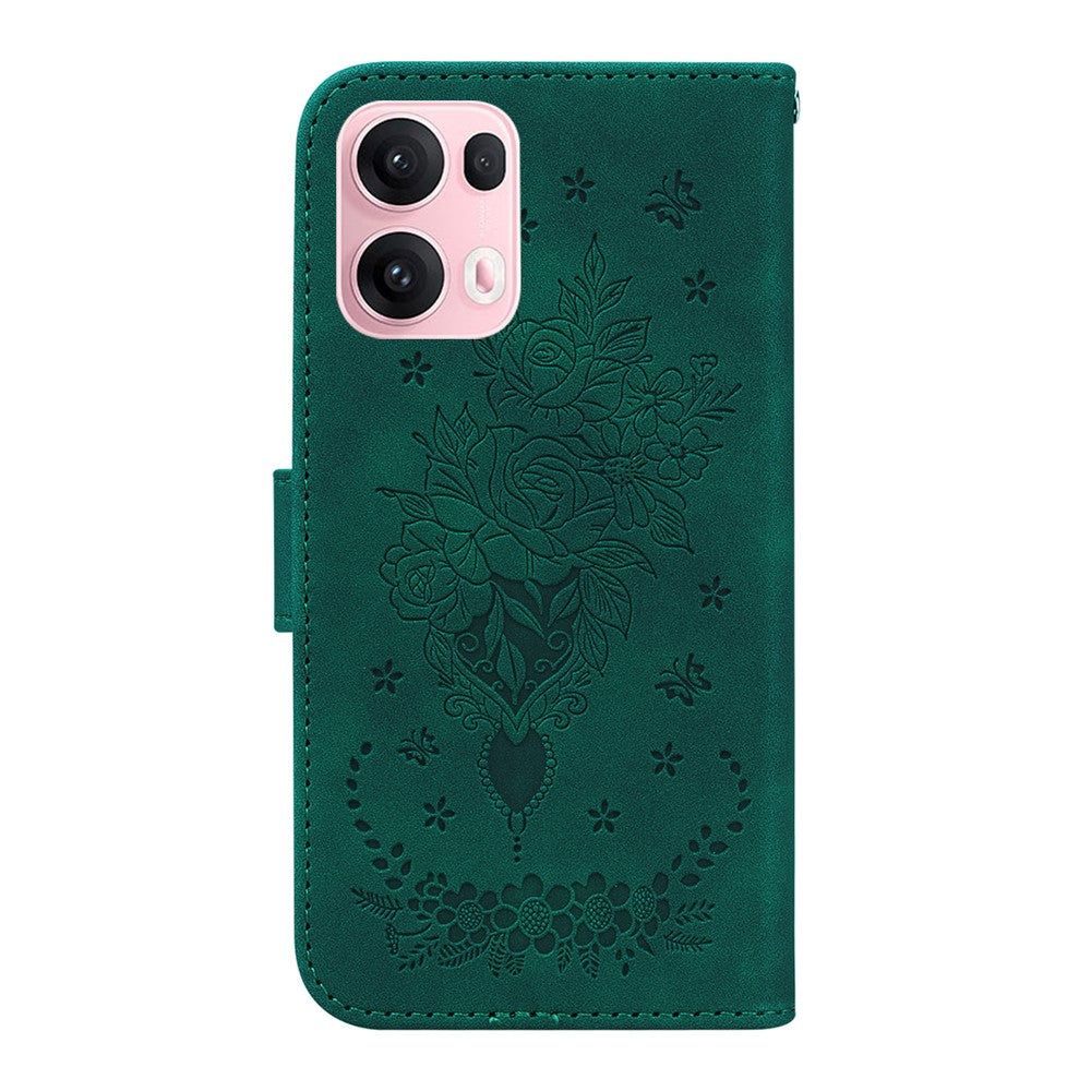 For Oppo Reno13 Pro 5G Case PU Leather Wallet Phone Cover Butterfly Flower Imprint - Green