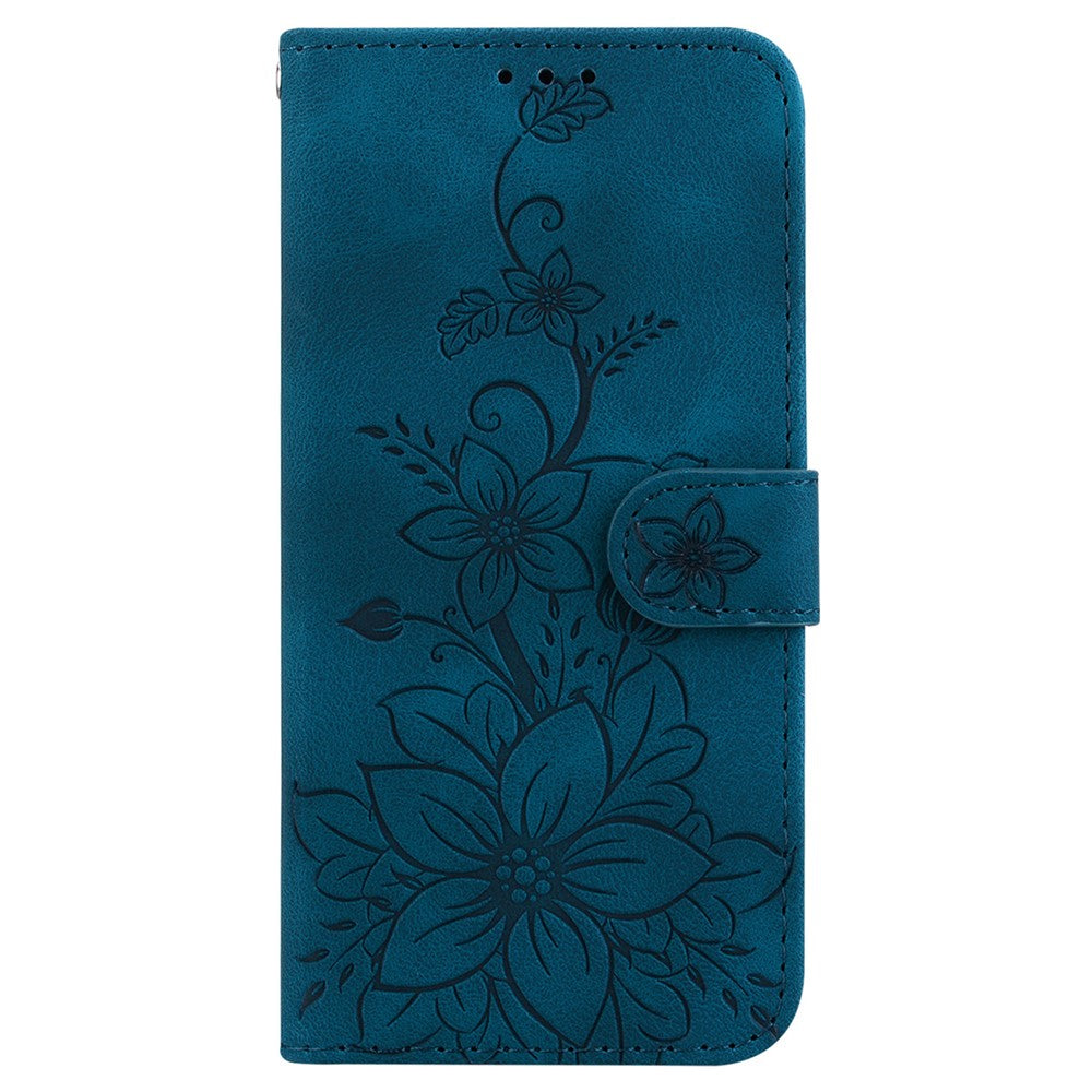 For Oppo Reno13 Pro 5G Case Lily Flower Imprint Leather Phone Cover with Stand - Dark Blue