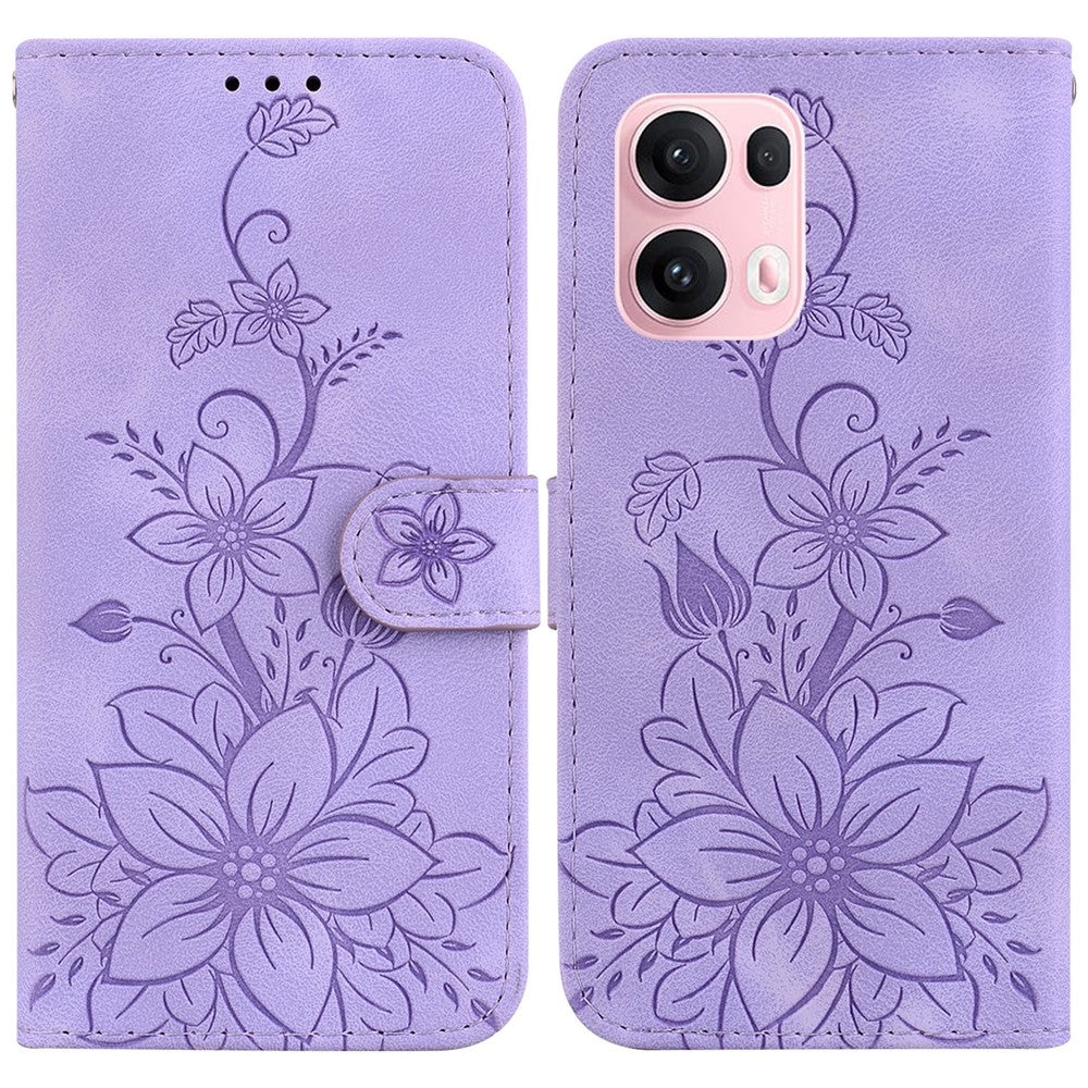 For Oppo Reno13 Pro 5G Case Lily Flower Imprint Leather Phone Cover with Stand - Purple