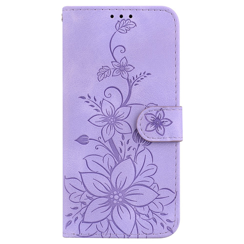 For Oppo Reno13 Pro 5G Case Lily Flower Imprint Leather Phone Cover with Stand - Purple
