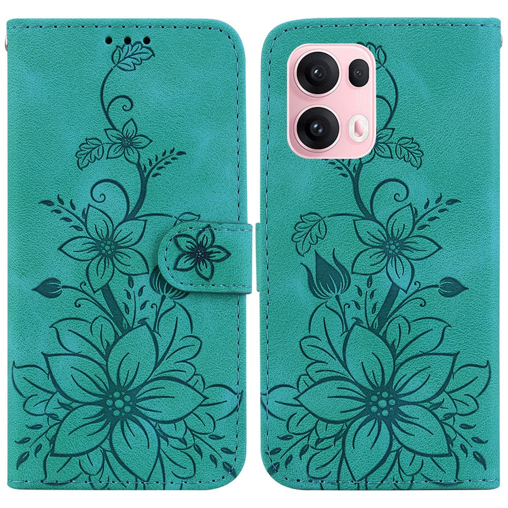 For Oppo Reno13 Pro 5G Case Lily Flower Imprint Leather Phone Cover with Stand - Green