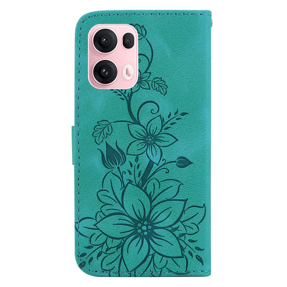 For Oppo Reno13 Pro 5G Case Lily Flower Imprint Leather Phone Cover with Stand - Green