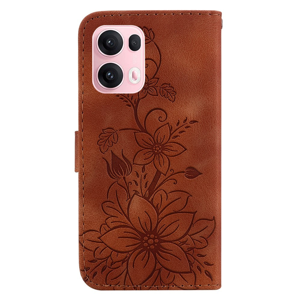 For Oppo Reno13 Pro 5G Case Lily Flower Imprint Leather Phone Cover with Stand - Brown
