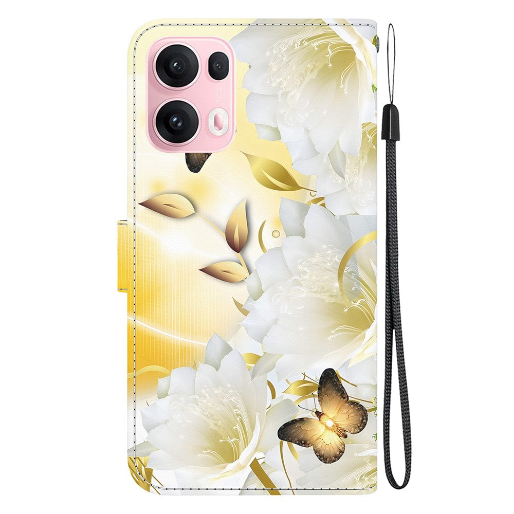 For Oppo Reno13 Pro 5G Wallet Phone Case Anti-Drop Leather Flip Cover Pattern Printing - Gold Butterfly Flower