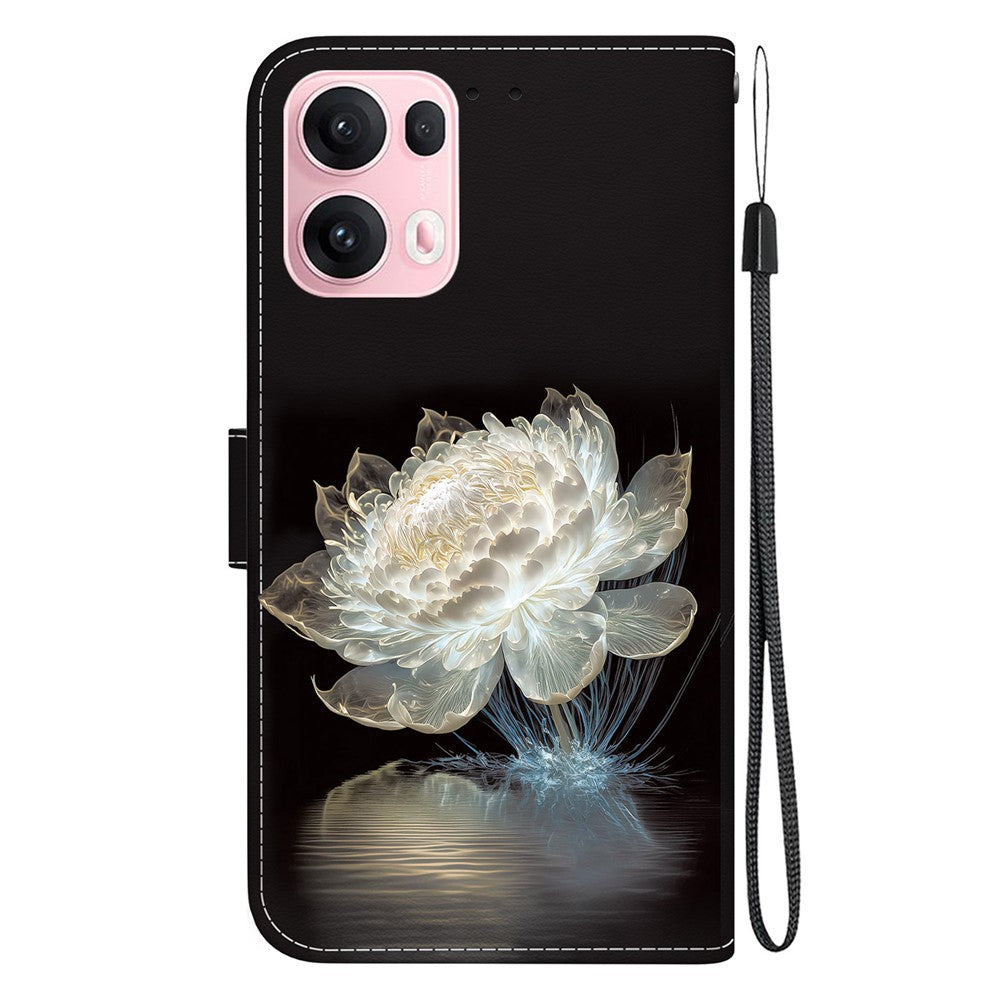 For Oppo Reno13 Pro 5G Wallet Phone Case Anti-Drop Leather Flip Cover Pattern Printing - Crystal Peony