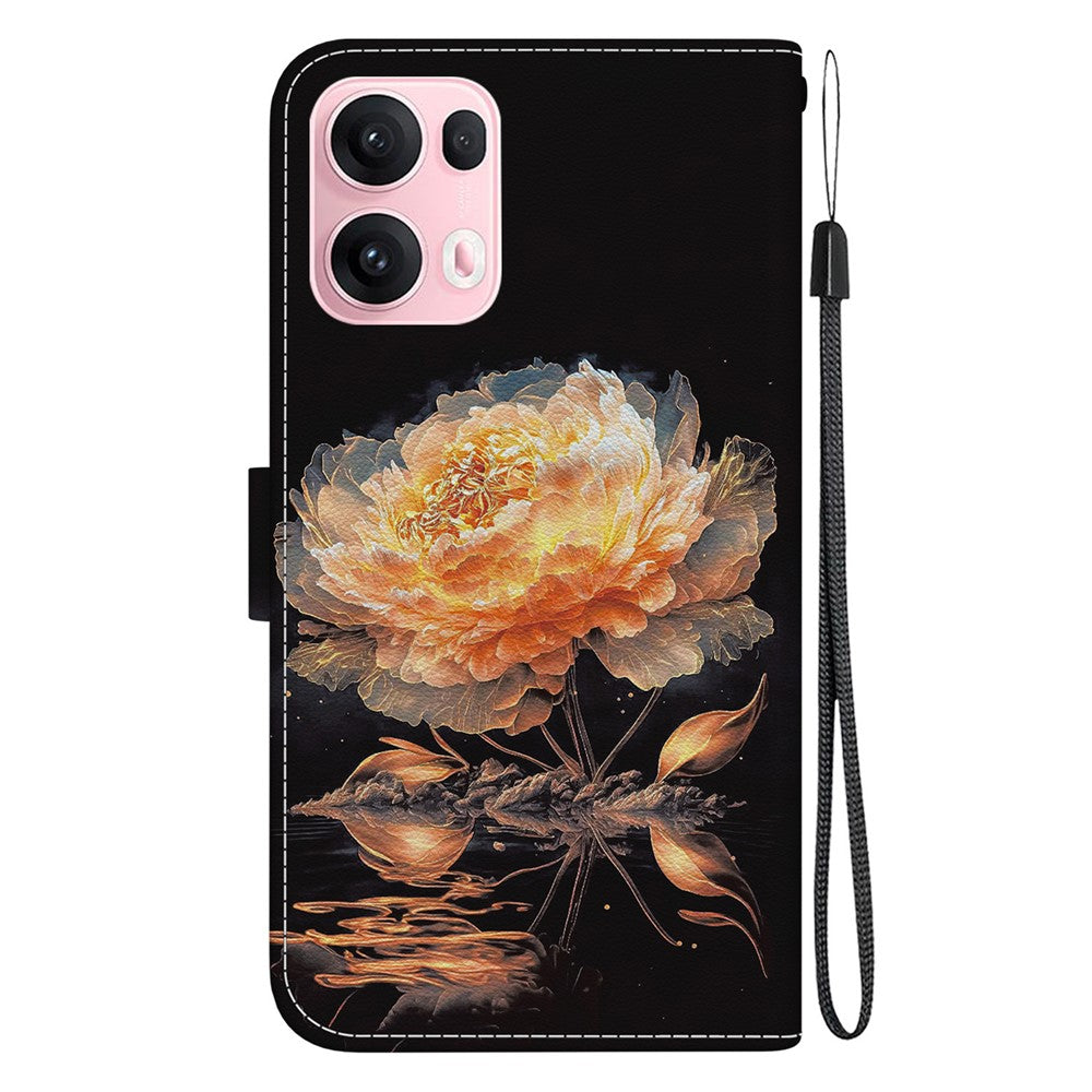 For Oppo Reno13 Pro 5G Wallet Phone Case Anti-Drop Leather Flip Cover Pattern Printing - Gold Peony