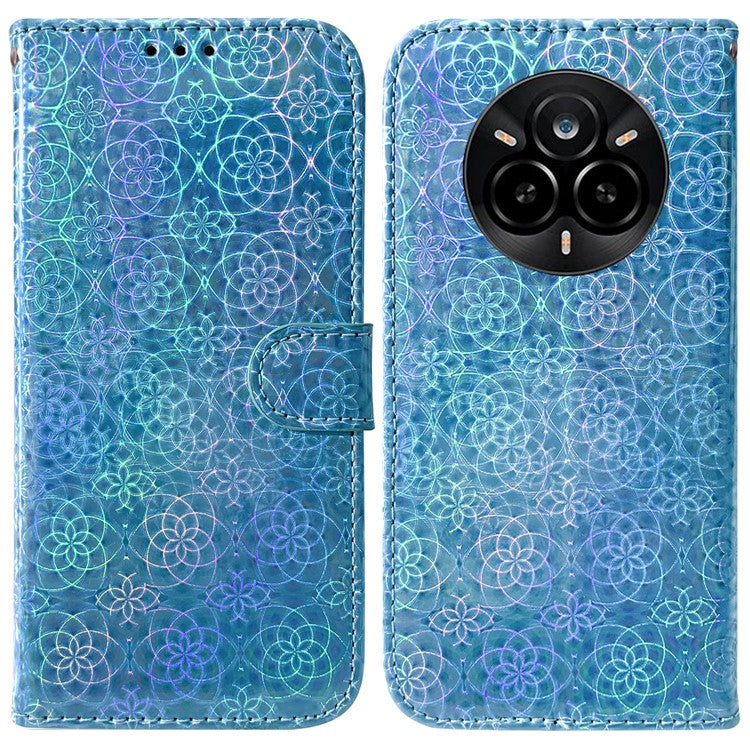 For Realme 14 Pro 5G Stand Case Dazzling Flower Leather Phone Cover - Blue