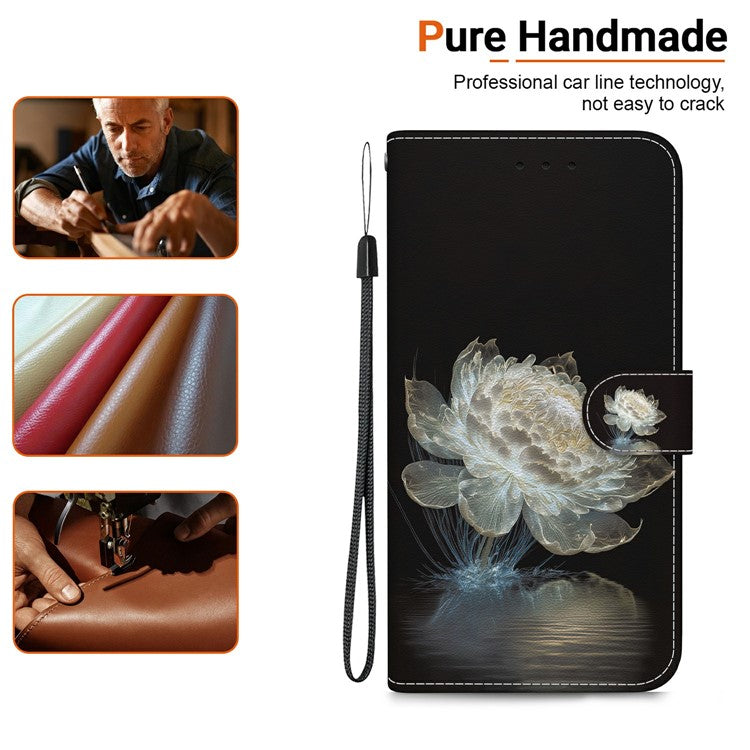 For Realme 14 Pro+ 5G Wallet Phone Case Anti-Drop Leather Flip Cover Pattern Printing - Crystal Peony