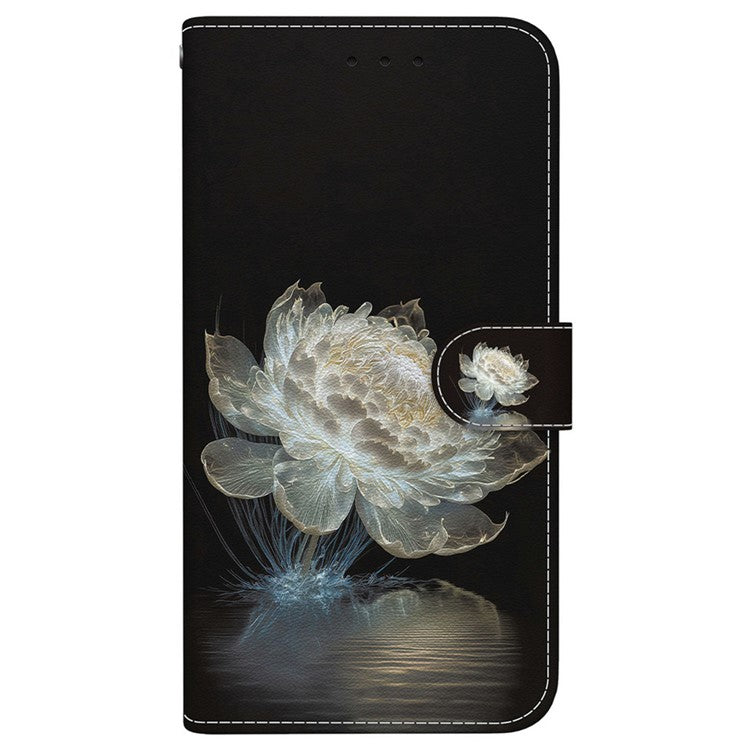 For Realme 14 Pro+ 5G Wallet Phone Case Anti-Drop Leather Flip Cover Pattern Printing - Crystal Peony