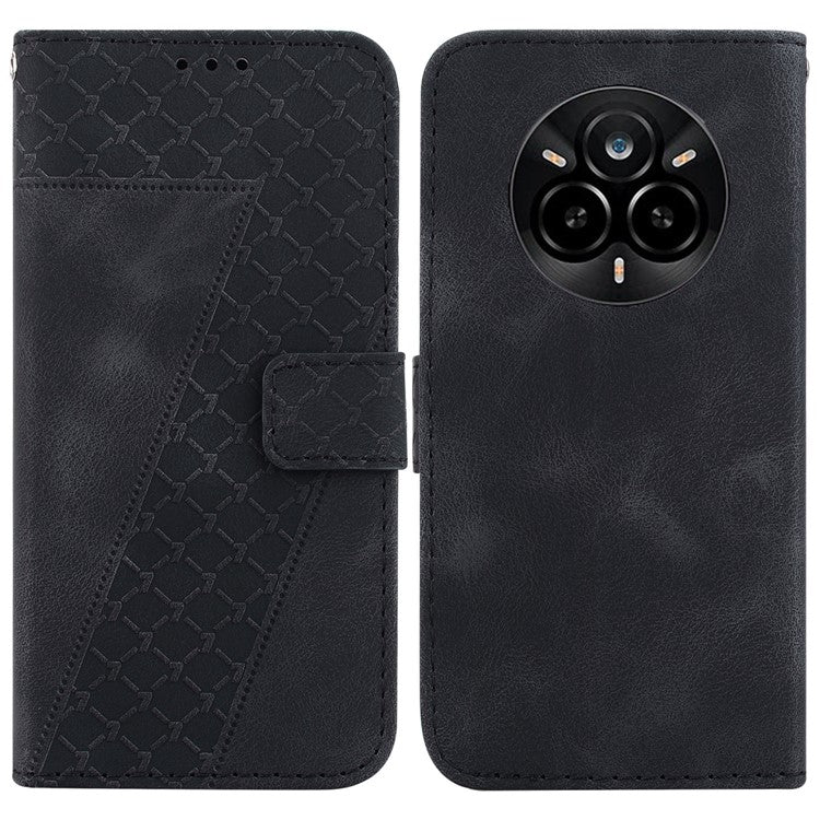 For Realme 14 Pro 5G Stand Case 7-Shaped Pattern Imprint Leather Phone Cover - Black
