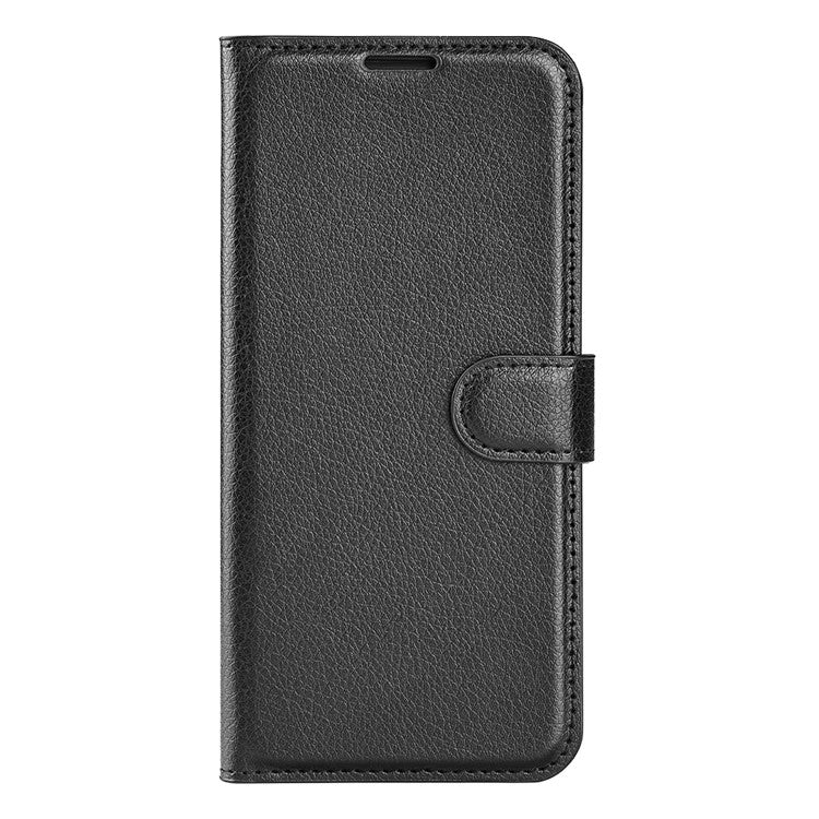 For Samsung Galaxy S25 Edge Case Litchi Texture Shockproof Leather Wallet Phone Cover - Black