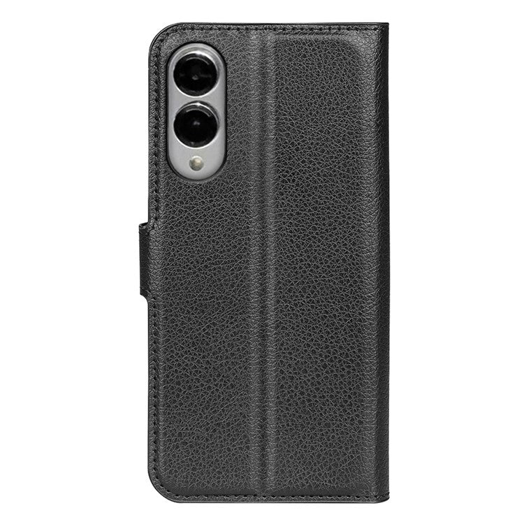 For Samsung Galaxy S25 Edge Case Litchi Texture Shockproof Leather Wallet Phone Cover - Black