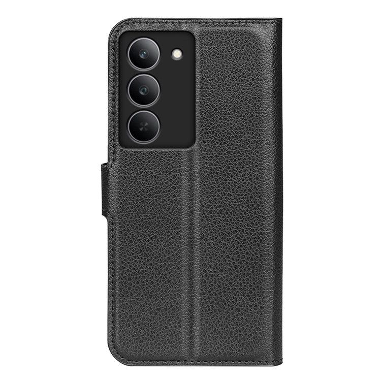 For Realme 14x 4G Case Litchi Texture Shockproof Leather Wallet Phone Cover - Black