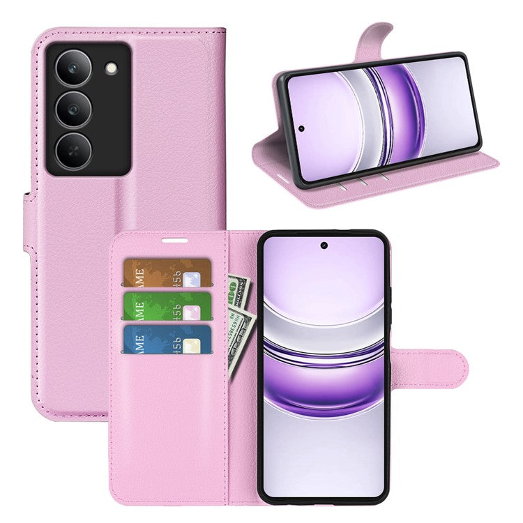 For Realme 14x 4G Case Litchi Texture Shockproof Leather Wallet Phone Cover - Pink