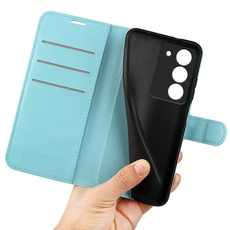 For Realme 14x 4G Case Litchi Texture Shockproof Leather Wallet Phone Cover - Blue