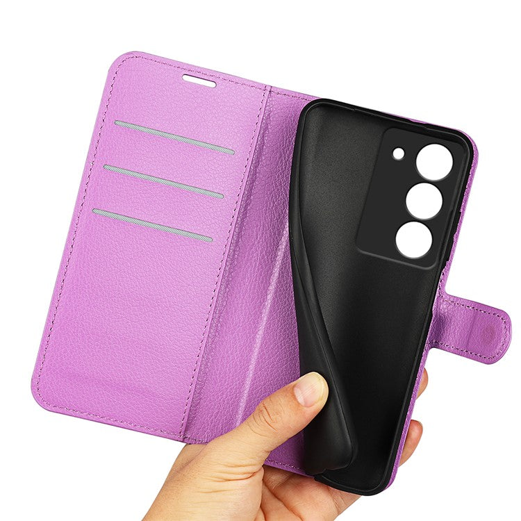 For Realme 14x 4G Case Litchi Texture Shockproof Leather Wallet Phone Cover - Purple