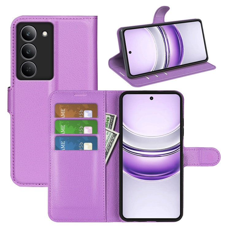 For Realme 14x 4G Case Litchi Texture Shockproof Leather Wallet Phone Cover - Purple