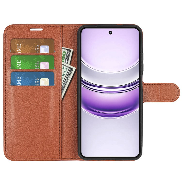 For Realme 14x 4G Case Litchi Texture Shockproof Leather Wallet Phone Cover - Brown