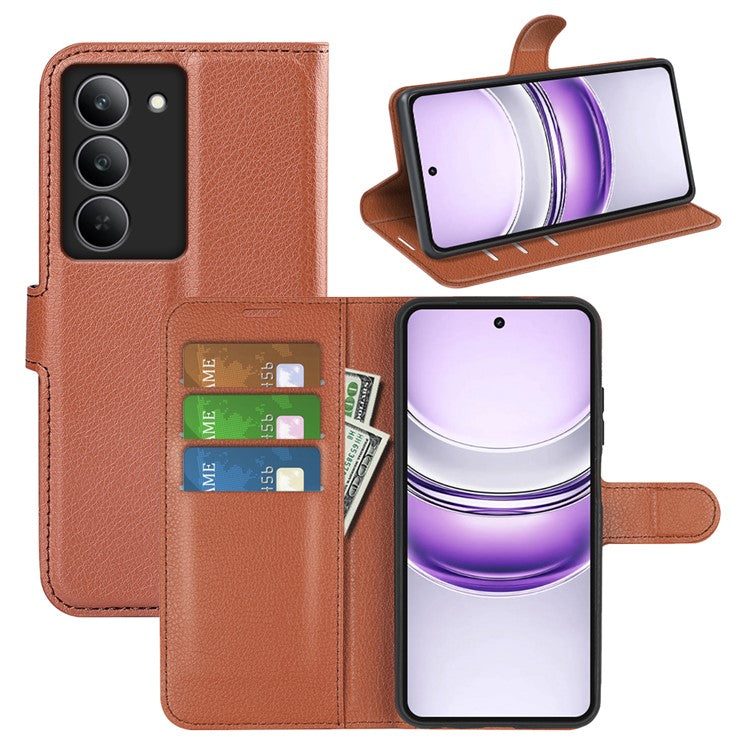 For Realme 14x 4G Case Litchi Texture Shockproof Leather Wallet Phone Cover - Brown