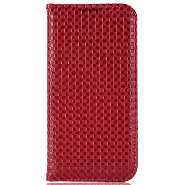 Anti-drop Cell Phone Cover For Google Pixel 7 Pro 5G, Grid Texture Magnetic Closure Phone Case PU Leather Protective Flip Wallet Cover Stand - Wine Red