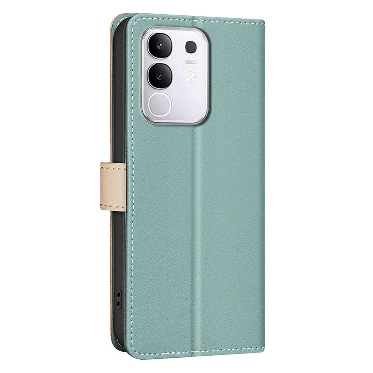 BINFEN COLOR BF33 for vivo Y29 4G Leather Case Splicing Color RFID Blocking Wallet Stand Phone Cover - Green