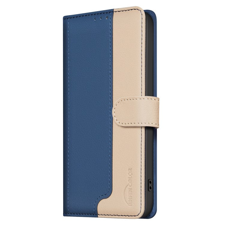 BINFEN COLOR BF33 for vivo Y29 4G Leather Case Splicing Color RFID Blocking Wallet Stand Phone Cover - Blue