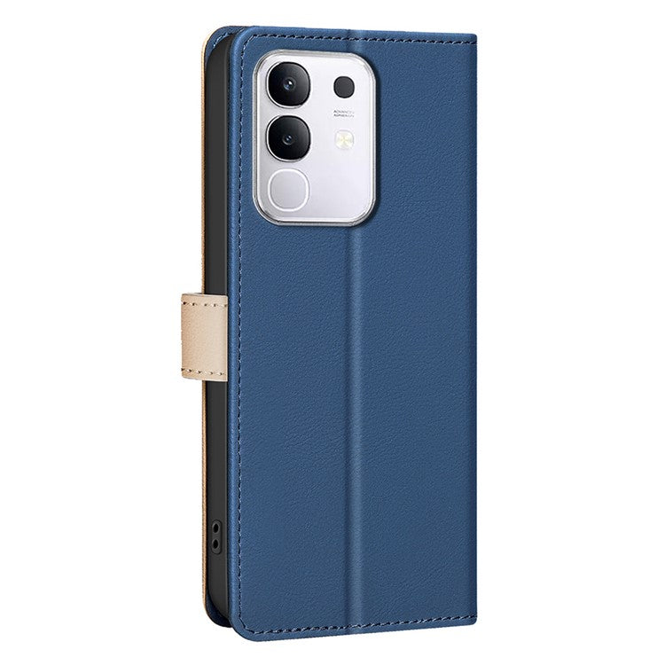 BINFEN COLOR BF33 for vivo Y29 4G Leather Case Splicing Color RFID Blocking Wallet Stand Phone Cover - Blue